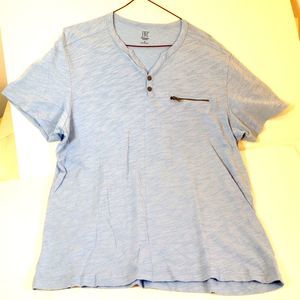 INC  Knit Short Sleeve Henley V Neck Short Sleeve Blue Shirt Cotton Size L